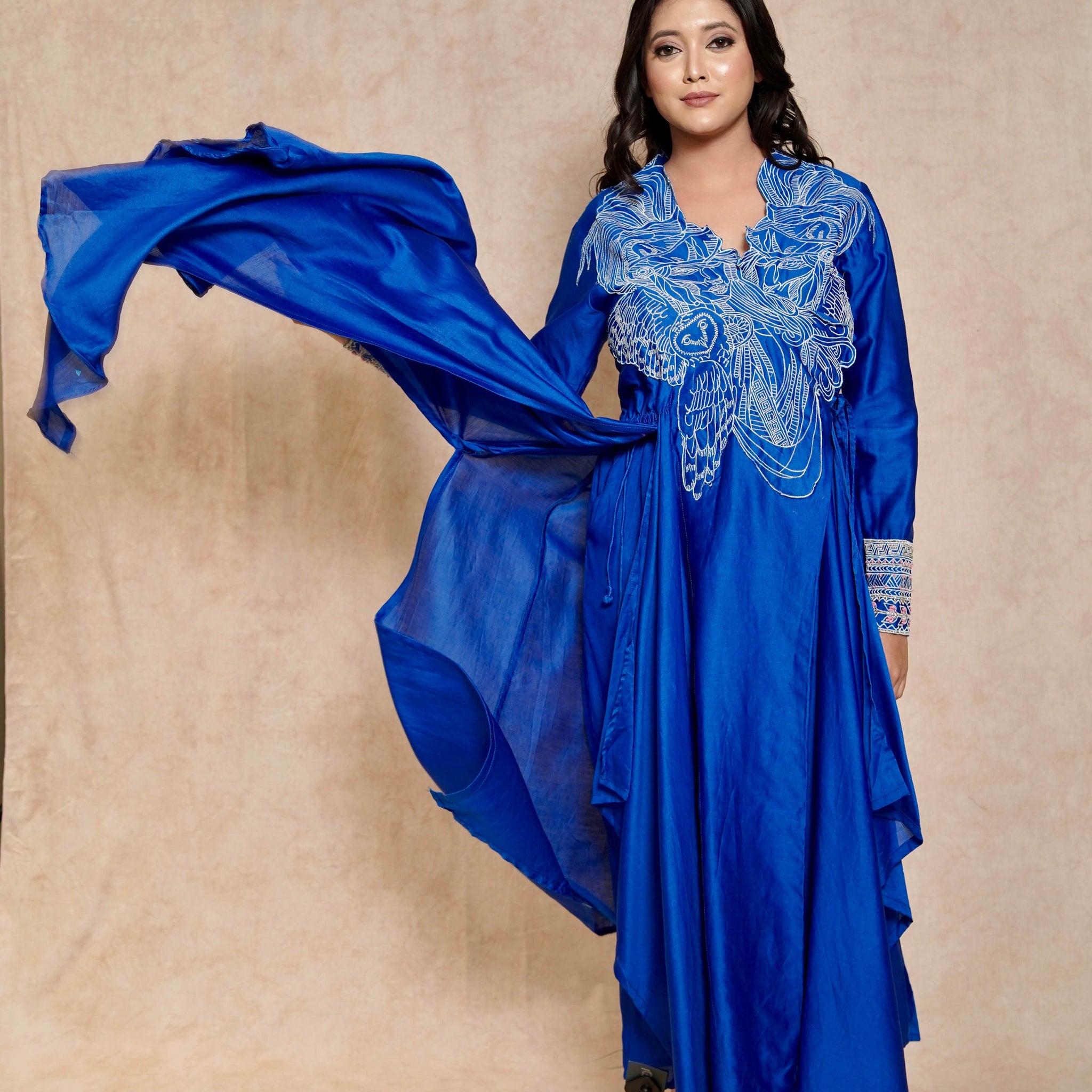 full-view-royal-blue-indo-western-tunic-with-pant
