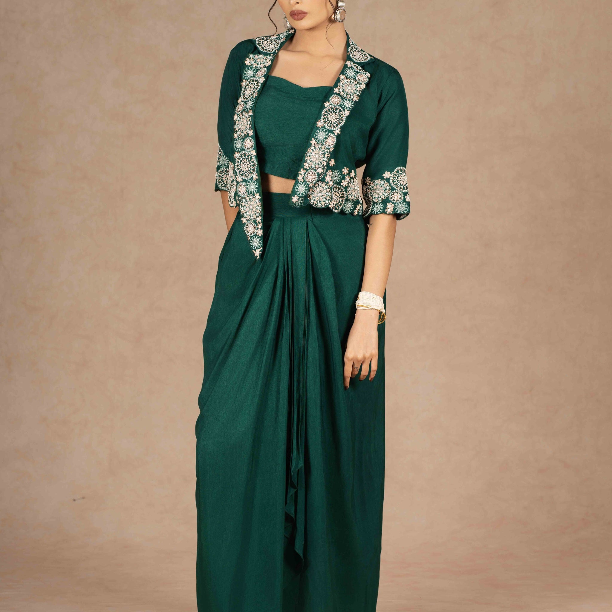 Indo Western Jacket Dress with Drape Skirt for Wedding Indo Western Jacket Dress with Drape Skirt for Wedding