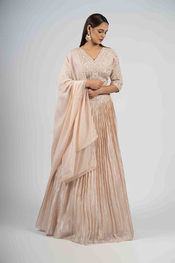 Light Pink Tissue Lehenga with Organza Dupatta, perfect for weddings and festive occasions.