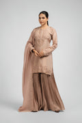 Stunning Pink Sharara Suit in luxe tissue fabric, a perfect blend of tradition and modern elegance.