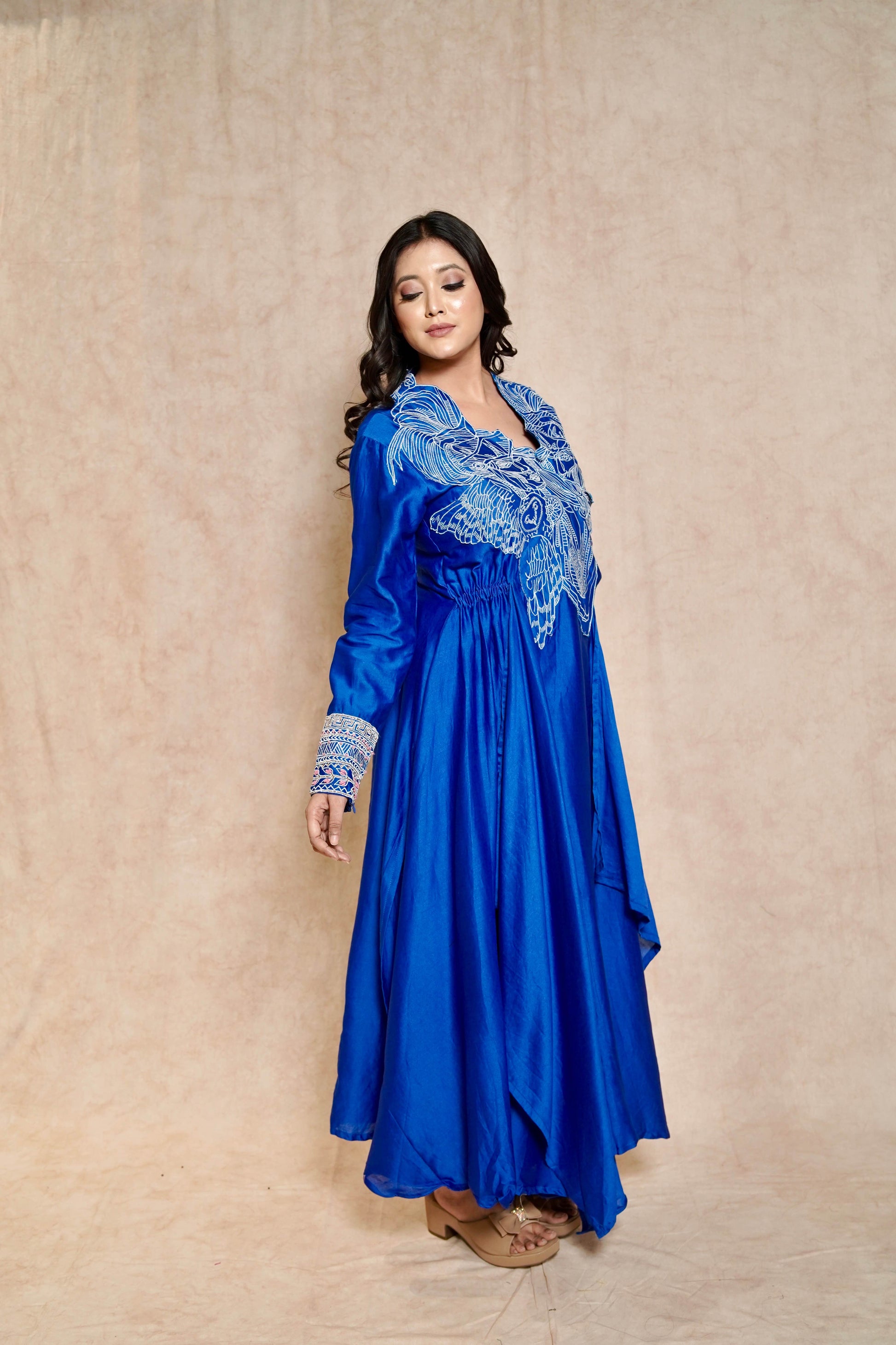 side-view-royal-blue-indo-western-tunic-with-pant-for-women